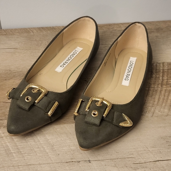London Rag - BRAND NEW - Women's Green Flats with Gold Buckle - Picture 1 of 10